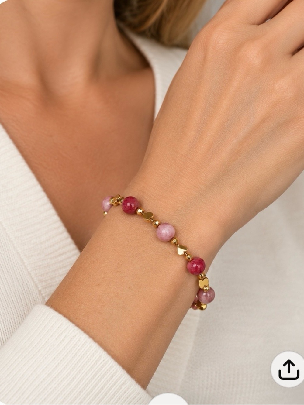Bracelet gold heart w/ pink/ rose  stones 18K SP mark
